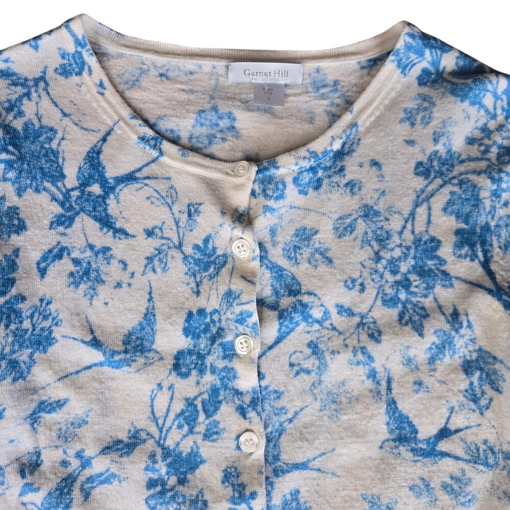 Garnet Hill Women Cottage Coquette Toile Romantic Floral Merino Wool Cardigan S - Picture 2 of 9